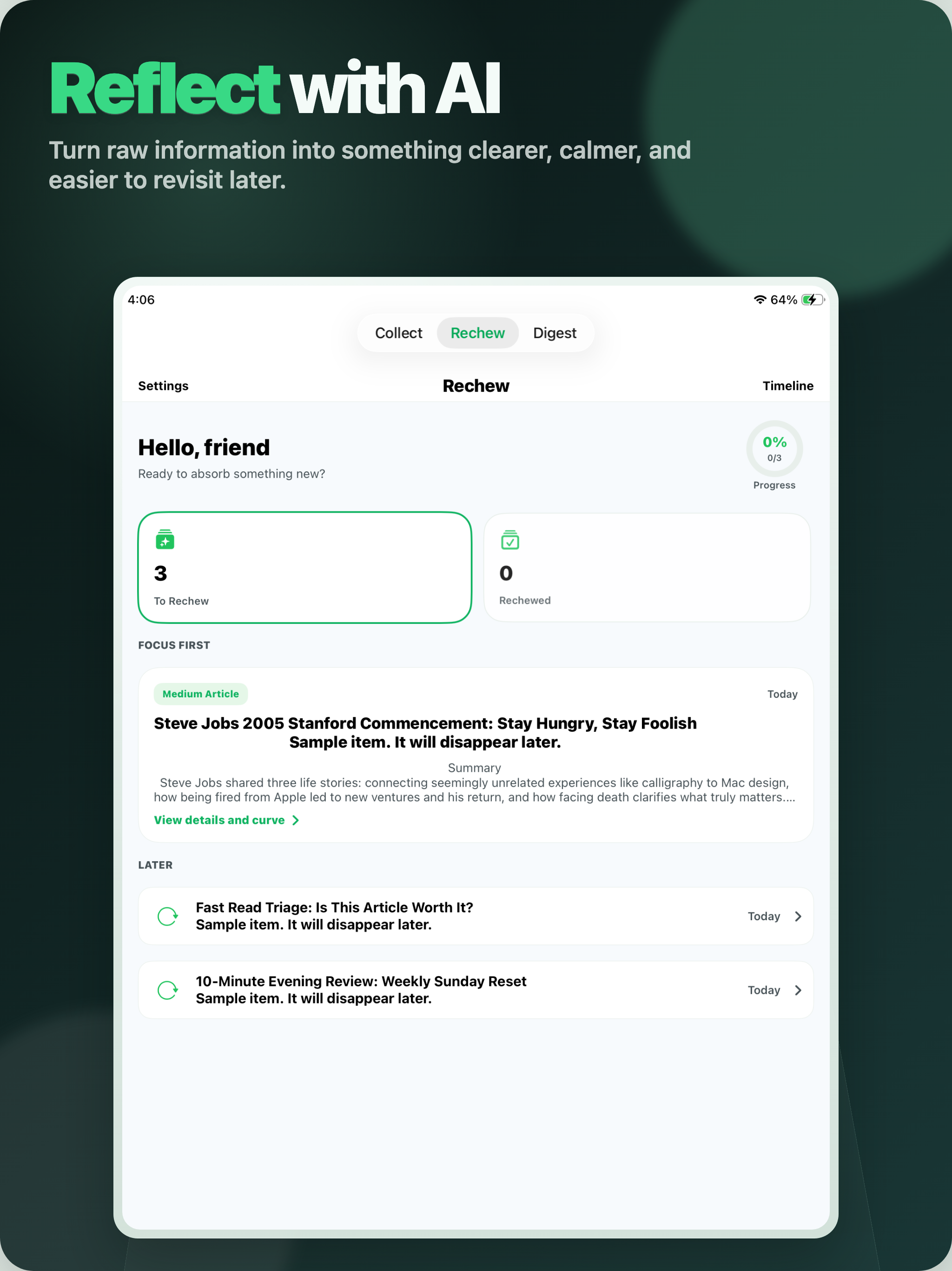 AI reflection and summary on iPad